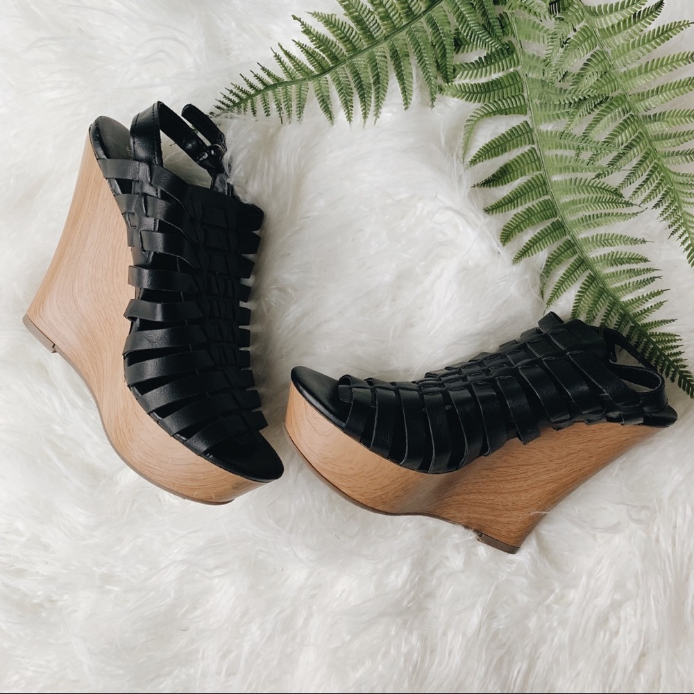 Black straps high wedge heels